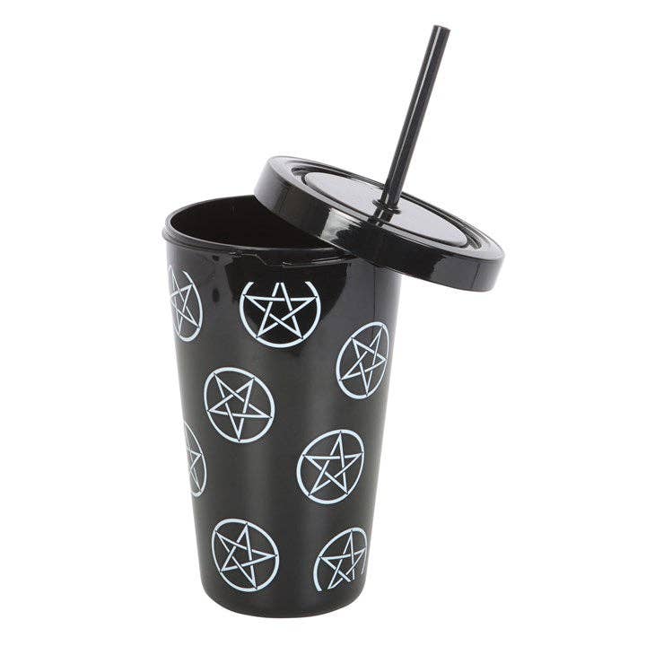 Gothic Pentagram Plastic Tumbler with Straw
