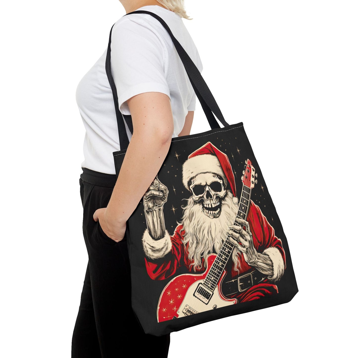Skeleton Santa Guitar Rock Reusable Gift Bag Tote