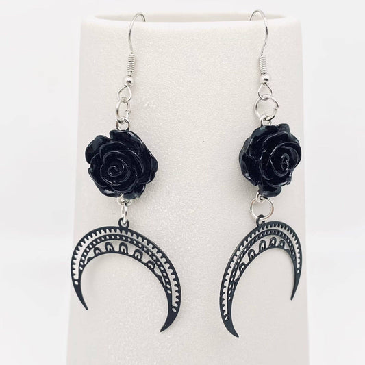 Black Rose Pendant Earrings