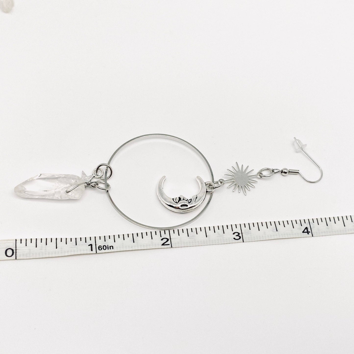 Silver Moon Crystal Pendant Earrings
