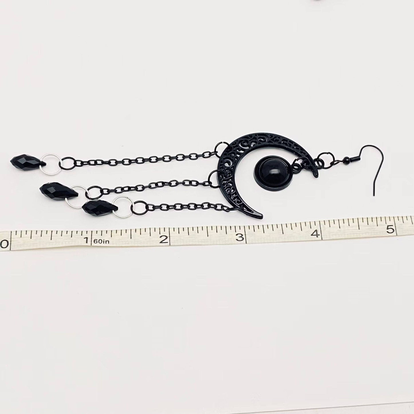 Black Moon Long Chain Tassel Earrings