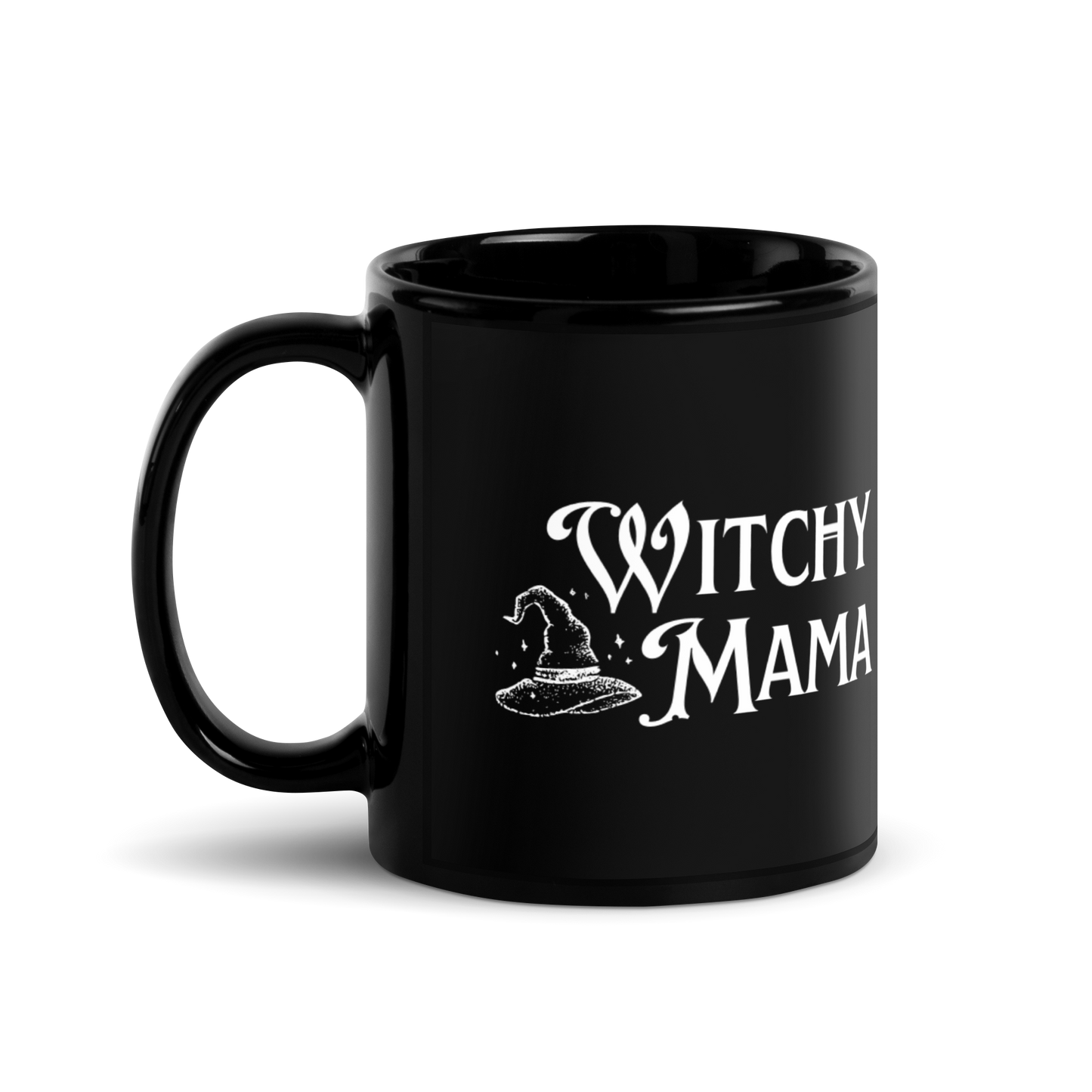 Taza Witchy Mama negra brillante