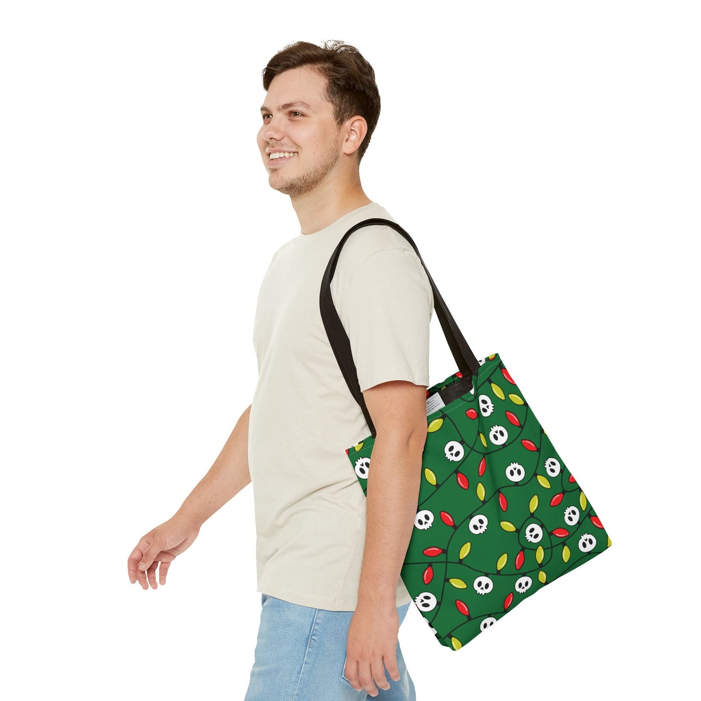 Boney & Bright Skull Lights Reusable Holiday Gift Bag Tote