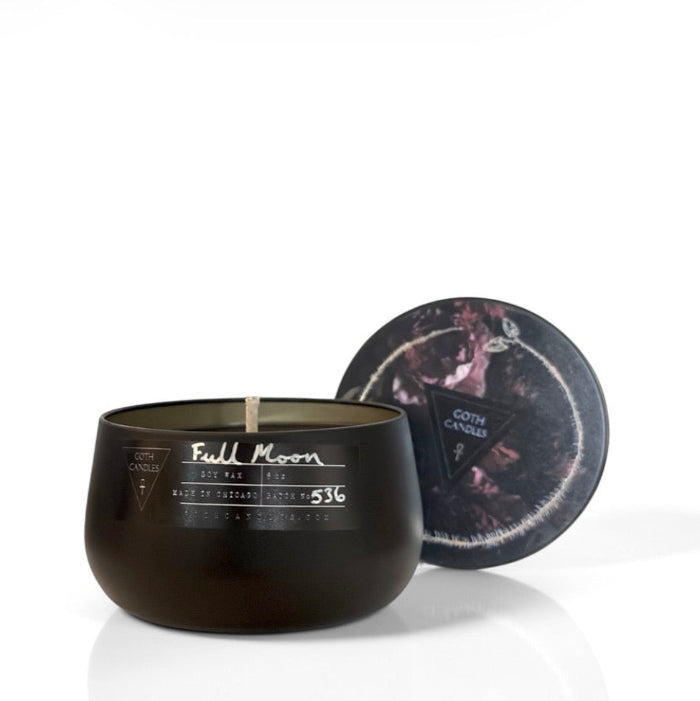 Full Moon: Dark Musk, Black Soy Tin Candle (8oz)
