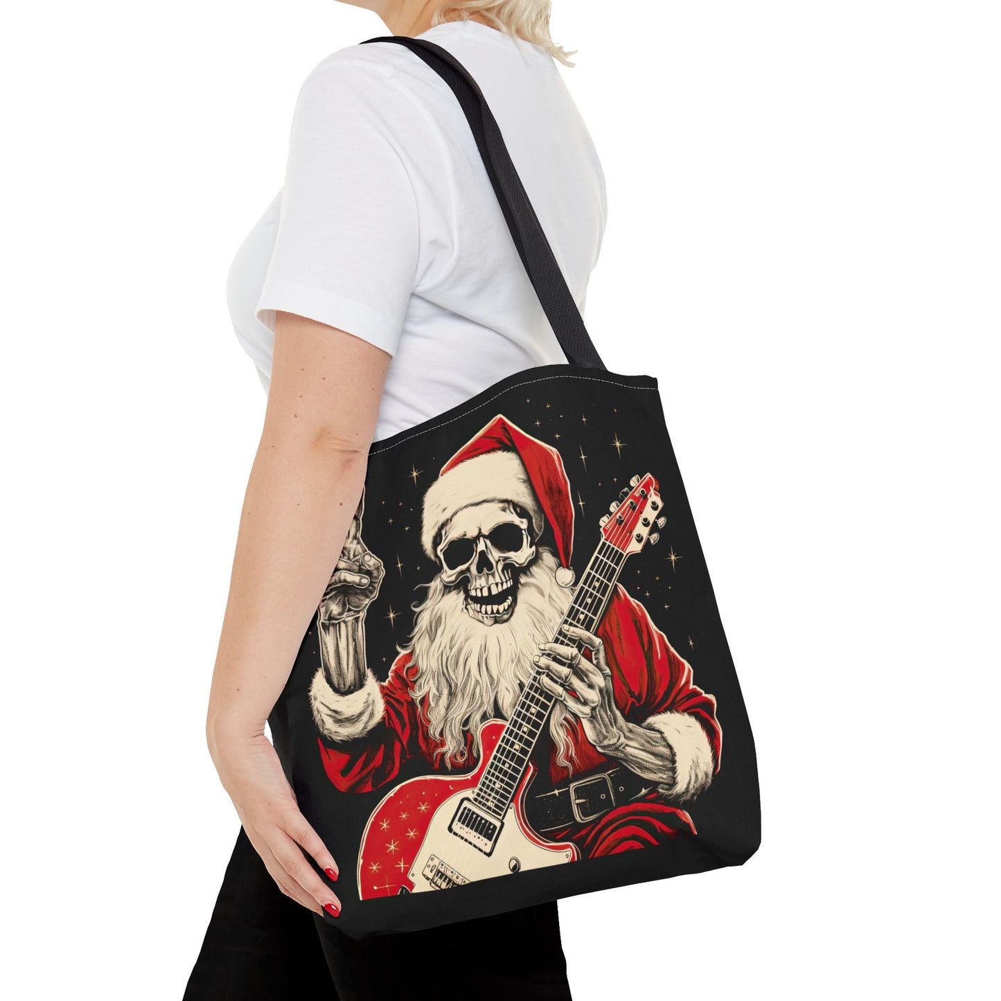 Skeleton Santa Guitar Rock Reusable Gift Bag Tote