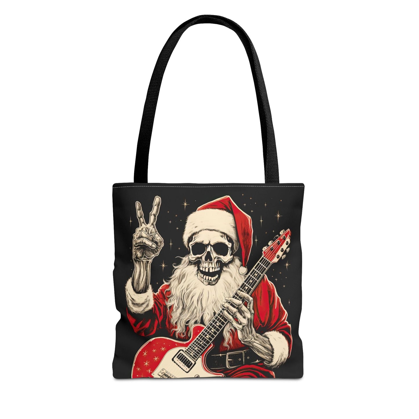 Skeleton Santa Guitar Rock Reusable Gift Bag Tote