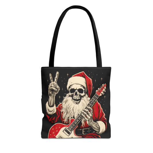 Skeleton Santa Guitar Rock Reusable Gift Bag Tote
