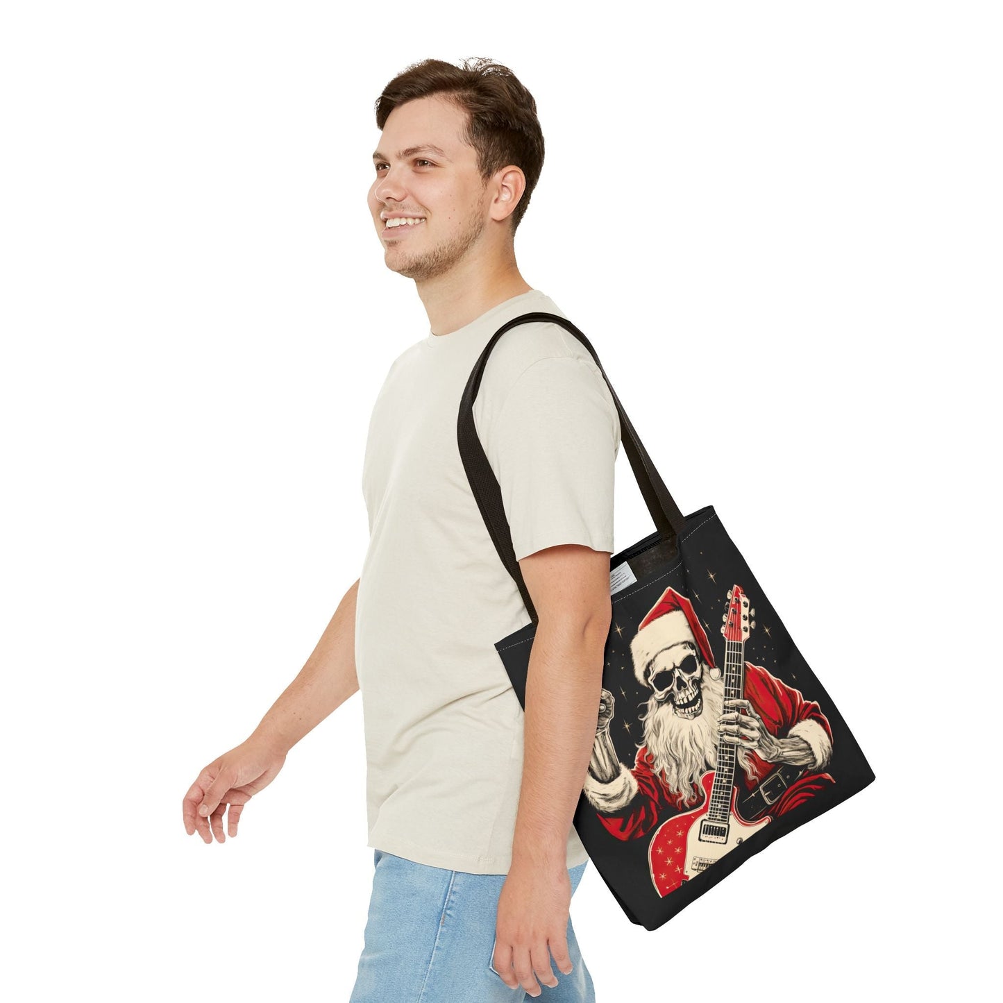 Skeleton Santa Guitar Rock Reusable Gift Bag Tote
