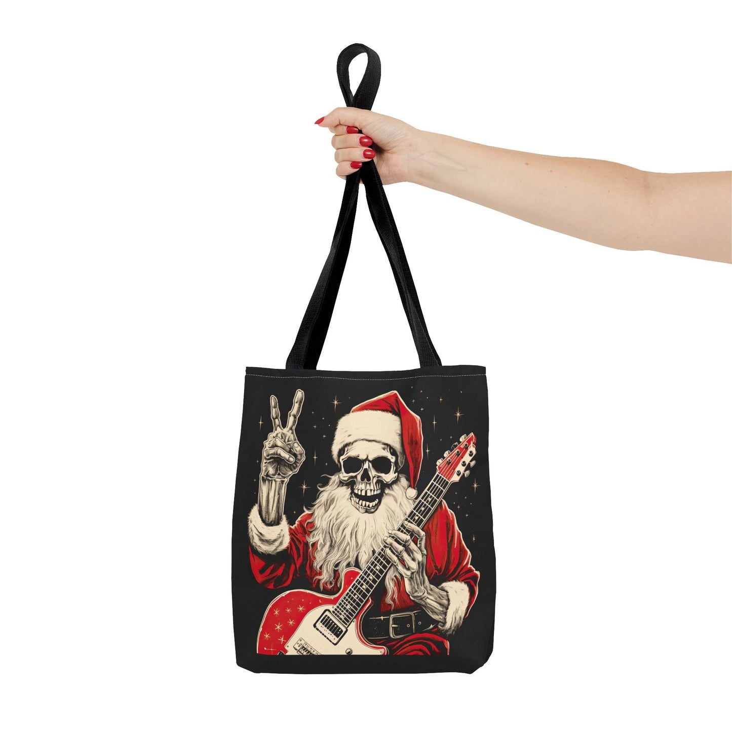 Skeleton Santa Guitar Rock Reusable Gift Bag Tote