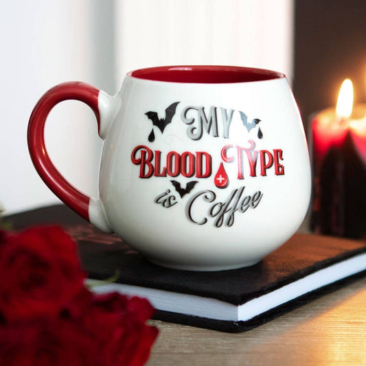Taza Redondeada Mi tipo de sangre es café vampiro